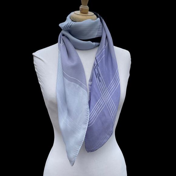 Halston Blue/Purple Geometric Pattern Signed Scarf - Picture 9 of 15